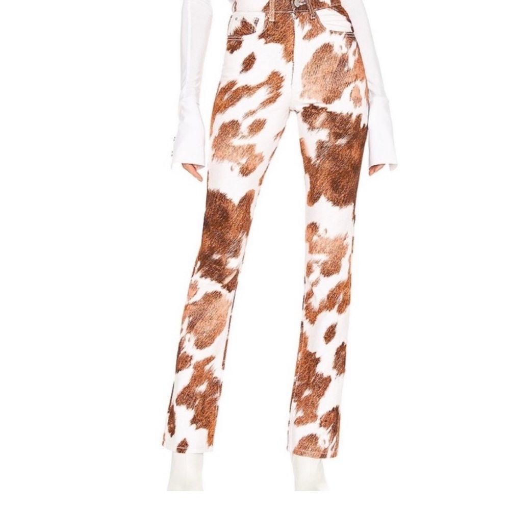 We Wore What brown and white cowhide denim 26 brand new